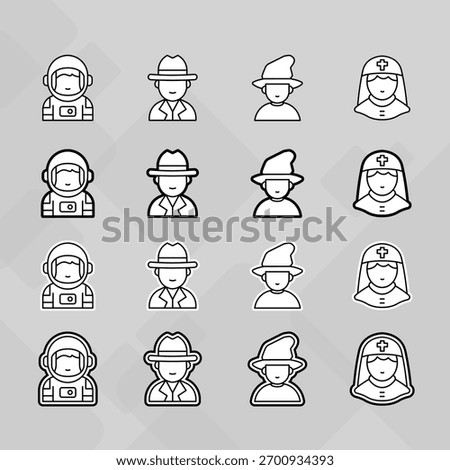 Man young old boy Avatar photo profile picture image icon set collection Vector Silhouettes flat sytle	
