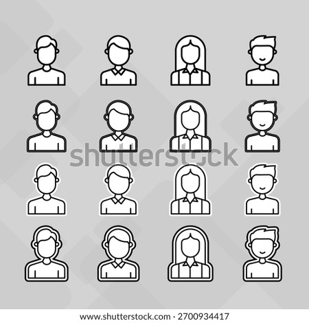 Man young old boy Avatar photo profile picture image icon set collection Vector Silhouettes flat sytle	
