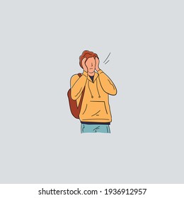 man young set of surprised face