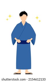 Man in yukata, Hand on obi, with glitter