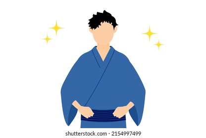 Man in yukata, Hand on obi, with glitter