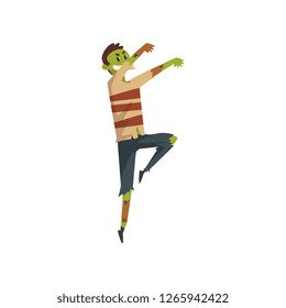 Man in a zombie costume, funny person at carnival party or masquerade vector Illustration on a white background