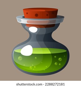 Mana bottle. Potion bottle. Elixir of health or mana. Icon for video games. Vector clipart.