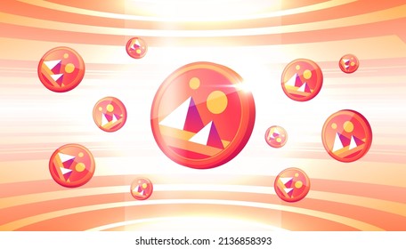 Mana coin cryptocurrency on abstract technology background.