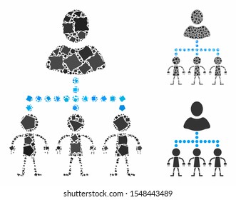 Manage androids composition of joggly pieces in different sizes and color tints, based on manage androids icon. Vector abrupt pieces are united into collage.