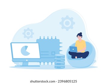 administrar el concepto de tendencia en línea de big data, ilustración plana