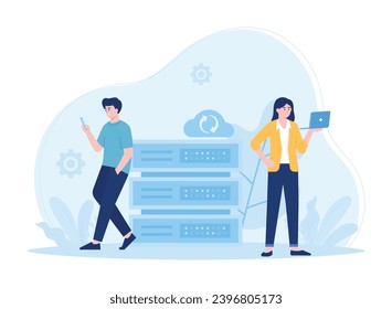 manage big data online trending concept flat illustration