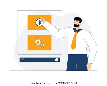 Manage business finances easier using a digital management website, businessman vector illustration.