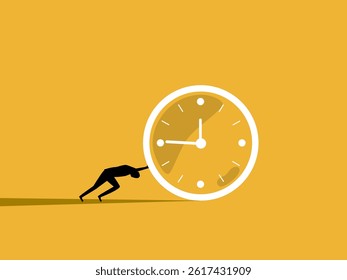 Manage or control time, businessman tries to push the clock