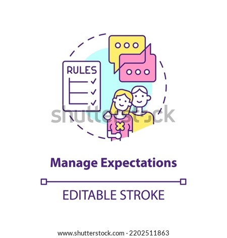 Manage expectations concept icon. Fixing long-distance relationship abstract idea thin line illustration. Set rules. Isolated outline drawing. Editable stroke. Arial, Myriad Pro-Bold fonts used