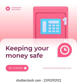 Manage Money Safety Banking Storage Financial Investment Marketing Solution Social Media Post Realistic 3d Icon Vector Illustration. Savings Safe Keeping Business Accounting Budget Balance Security