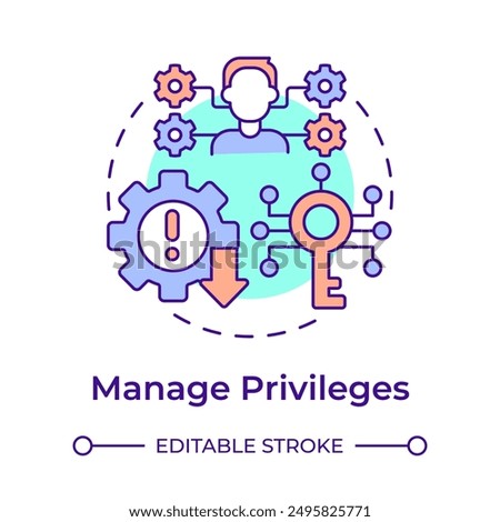 Manage privileges multi color concept icon. Access management, data security. Decryption key. Round shape line illustration. Abstract idea. Graphic design. Easy to use in infographic, presentation