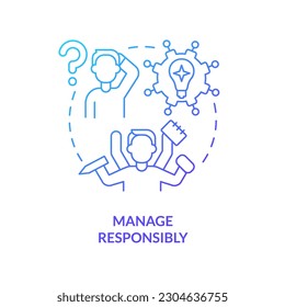 Gestionar de forma responsable el icono de concepto de degradado azul. Multitarea. Abordando el impacto de covid en la logística abstracta idea de la ilustración de la línea delgada. Dibujo de contorno aislado. Se usa una fuente Myriad Pro-Bold