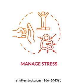 Manage stress red concept icon. Healthy coping mechanism. Concentration problems. Resist pressure. Avoid burnout idea thin line illustration. Vector isolated outline RGB color drawing