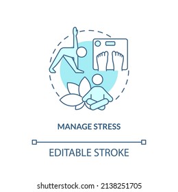 Manage stress turquoise concept icon. Maintaining weight after low carb diet abstract idea thin line illustration. Isolated outline drawing. Editable stroke. Arial, Myriad Pro-Bold fonts used