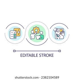 Manage team tasks loop concept icon. Business activity abstract idea thin line illustration. Project management. Running firm. Isolated outline drawing. Editable stroke. Arial font used