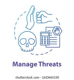 Manage threats concept icon. Business plan. Self-building and development. Handling crisis. Avoid fraud. Achieve goals idea thin line illustration. Vector isolated outline RGB color drawing