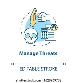 Manage threats concept icon. Self-building and development. Handling crisis. Avoid fraud. Achieve goals idea thin line illustration. Vector isolated outline RGB color drawing. Editable stroke