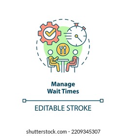 Manage wait times concept icon. Restaurant customer service abstract idea thin line illustration. Keeping visitors happy. Isolated outline drawing. Editable stroke. Arial, Myriad Pro-Bold fonts used