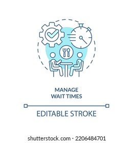 Manage wait times turquoise concept icon. Restaurant customer service abstract idea thin line illustration. Minimizing. Isolated outline drawing. Editable stroke. Arial, Myriad Pro-Bold fonts used