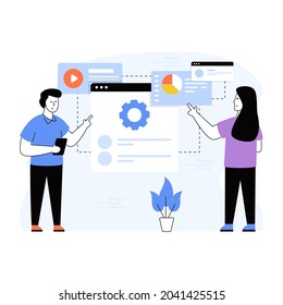 Manage workflow flat illustration in editable style 