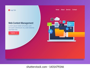 Manage your content, Content management system, CMS - vector banner template with icons and texts