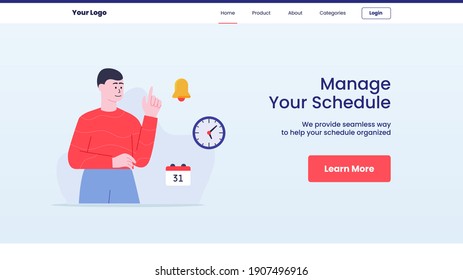 verwalten Sie Ihre Termine rund um die Uhr Kalenderkampagne Website Startseite Landpage Banner Template Flyer mit Umriss Stil