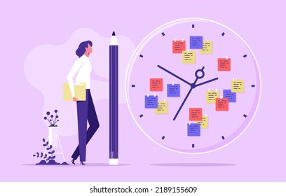 Manage your time concept. Effective planning and time management. Efficiency and productivity at work, businesspeople holding clocks. Work planning and time organization vector illustration