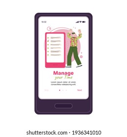 Gestionar tu plantilla de aplicación de teléfono de tiempo - caricaturista con lista de tareas pendientes