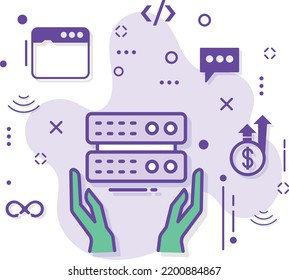 Managed service provider Concept, Server Technical support Vector Color Icon Design, Cloud computing and Web hosting services Symbol, Enterprise Machine Services stock illustration