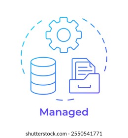 Ícone de conceito de gradiente azul de estágio gerenciado. Modelo de maturidade de controle de dados. Supervisão estruturada dos dados. Ilustração de linha de forma redonda. Ideia abstrata. Design gráfico. Fácil de usar no artigo