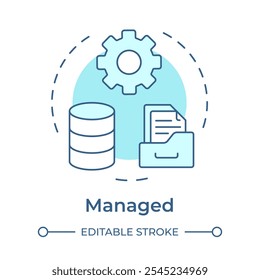 Managed stage soft blue concept icon. Data governance maturity model. Structured data oversight. Round shape line illustration. Abstract idea. Graphic design. Easy to use in article