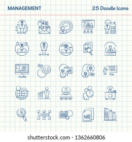 Management 25 Doodle Icons. Hand Drawn Business Icon Set