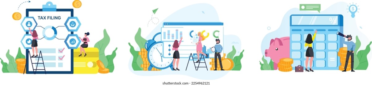 management abstract concept vector illustration set. Human resources, candidates, performance management, find employee,job applicant, HR management software abstract metaphor,tax filling, educational