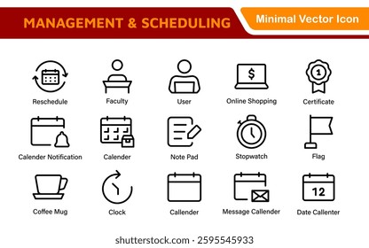 Management Administration and Scheduling Organizer Icons - Professional Vector Illustrations