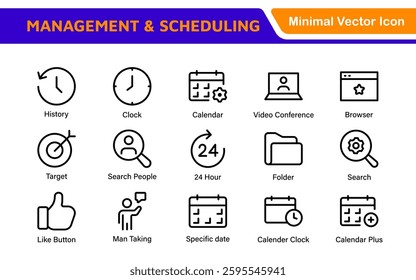 Management Administration and Scheduling Organizer Icons - Professional Vector Illustrations