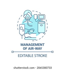 Management Of Air Way Blue Concept Icon. Pulmonary Rehabilitation Abstract Idea Thin Line Illustration. First Aid Medical Procedure. Oxigenation. Vector Isolated Outline Color Drawing. Editable Stroke