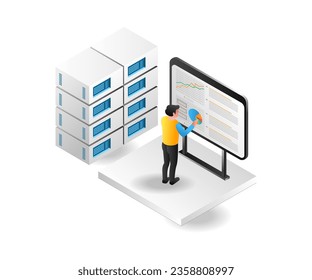 Management analysis server dashboard flat isometric illustration