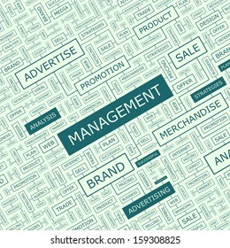 GESTIÓN. Ilustración de wordcloud de concepto de fondo. Imprimir el concepto de nube de palabras. Collage gráfico. Ilustración vectorial. 