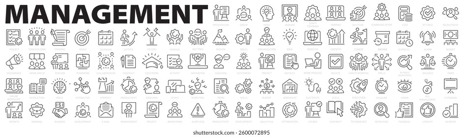 Management big icon set. Time management, planning, scheduling, leadership, project, management, goals, target, management and more. Vector Line Icons