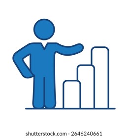 Management And Business Blue Line Icon Editable Stroke. Teamwork, Business, Task, Deadline, Planning, Strategy, Marketing, Leadership Line Icons Vector Illustration