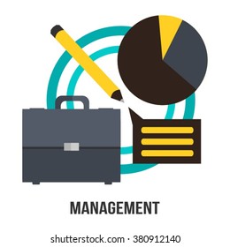 Management Business Concept Vector Design - Suitcase, Diagram And Pencil Presentation 