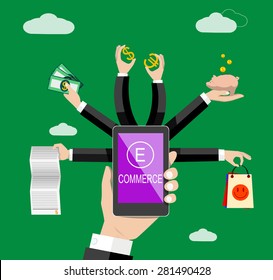 Management of business and payment. Flat style - vector illustration