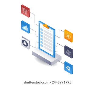 Management business plan board, flat isometric 3d illustration