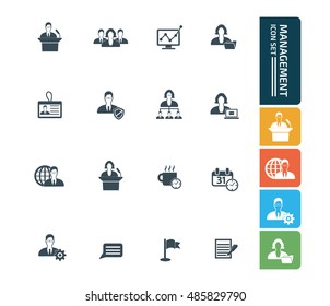 Management, businessman icon set, vector