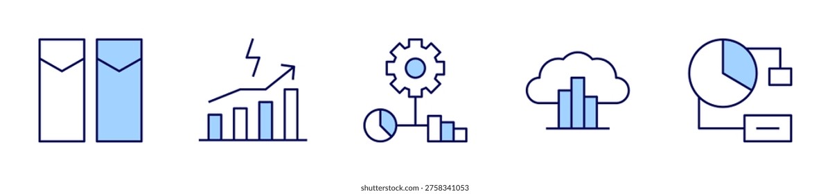 management, cloudcomputing, pie chart, bar chart, energy. Chart Icon vector illustration. Line Duotone style. Editable stroke.