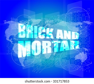 Management concept: brick and mortar words on digital screen vector illustration