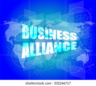 Management concept: business alliance words on digital screen vector illustration