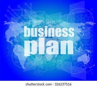 Management concept: business plan words on digital screen vector illustration