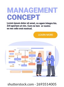 Concepto de gestión flujo de trabajo de negocios diagrama de flujo de discusión de equipo equipo de trabajo personas de oficina colaboración profesional espacio de trabajo presentación Sitio web Anuncio
